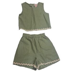 Japna Girls 2 Piece Short Set Sage Green Ric Rac Trim Size 12